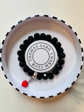 Vintage Thomas Sabo Charm Club Faceted Onyx Bracelet with Sterling Enamel Heart